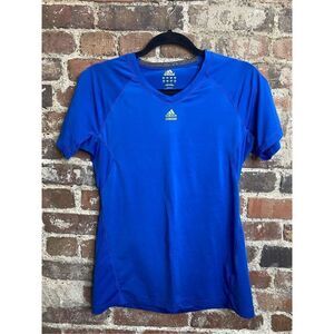 Adidas ClimaLite Techfit Blue Athletic V Neck Tshirt Women’s Size Small